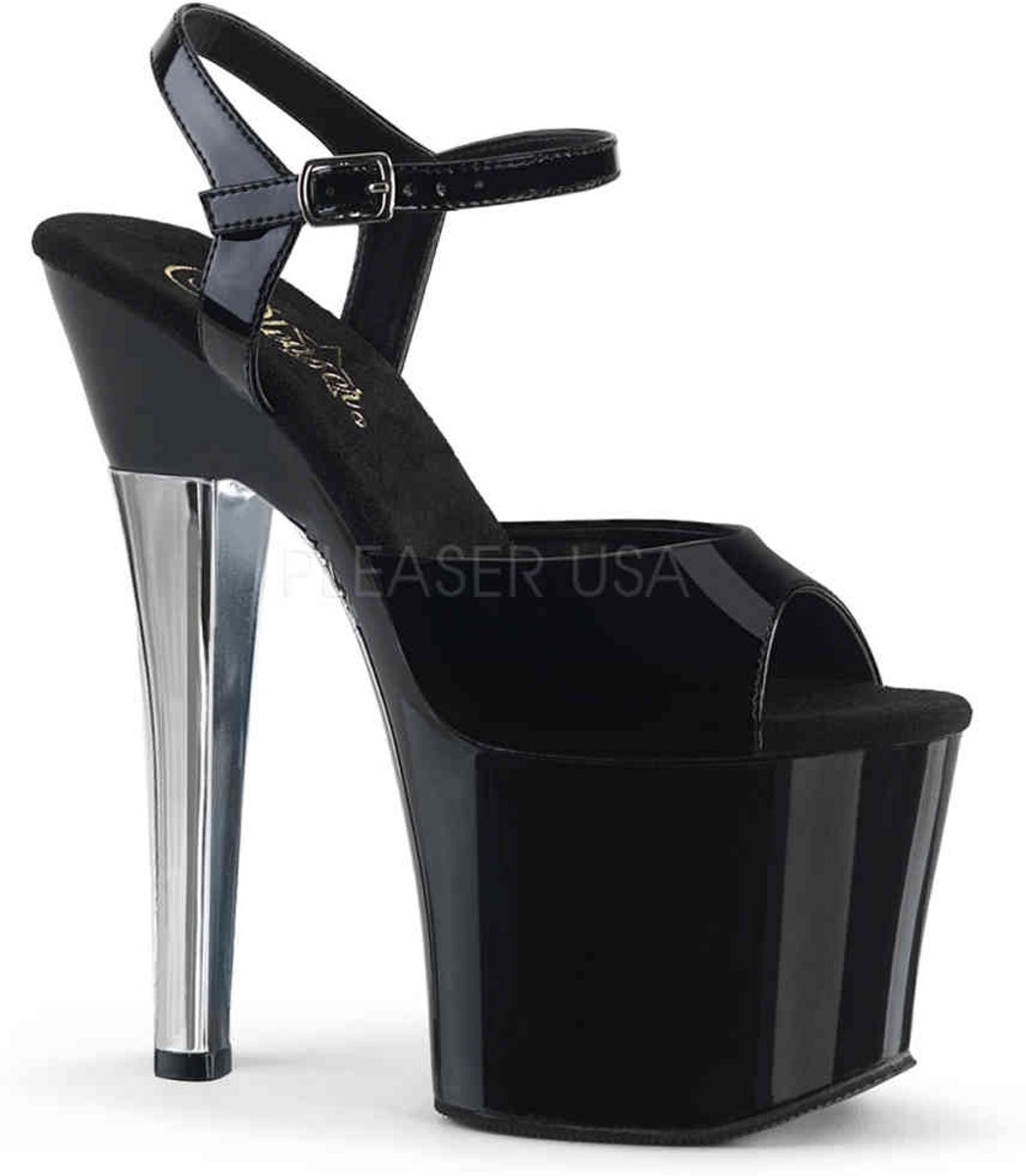 EU 37 = US 7 | RADIANT-709CHH | 7 Chrome Platde Heel, 3 1/4 PF Ankle Strap Sandal